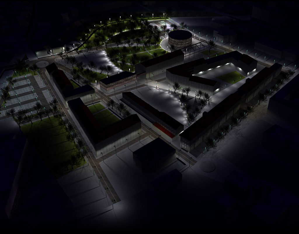 Nachtansicht der Anlage mit Lichtplan