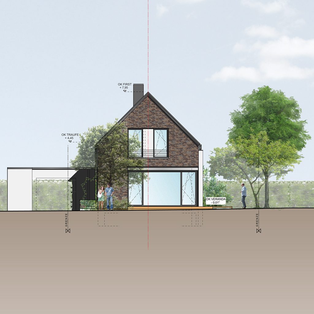 Schnittansicht mit Klinkerfassade